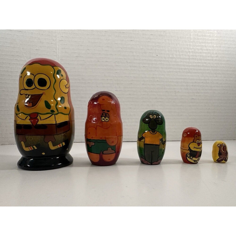 SpongeBob Nesting Dolls Stacking Set Of 5 Unbranded Used About 4 Inches Tall